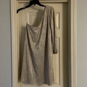 One shoulder gold cocktail dress